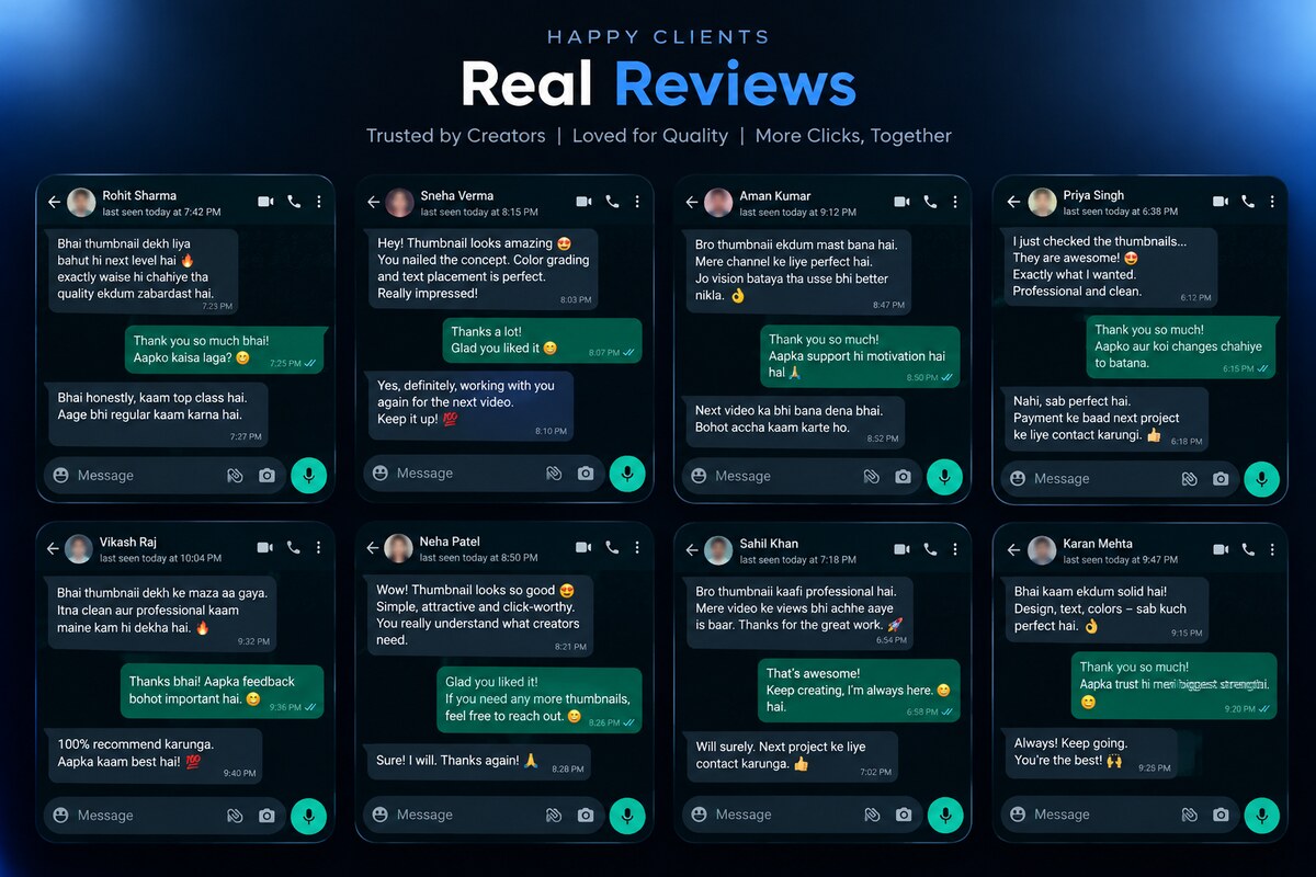 Client testimonials for Mohit Yadav's thumbnail design work